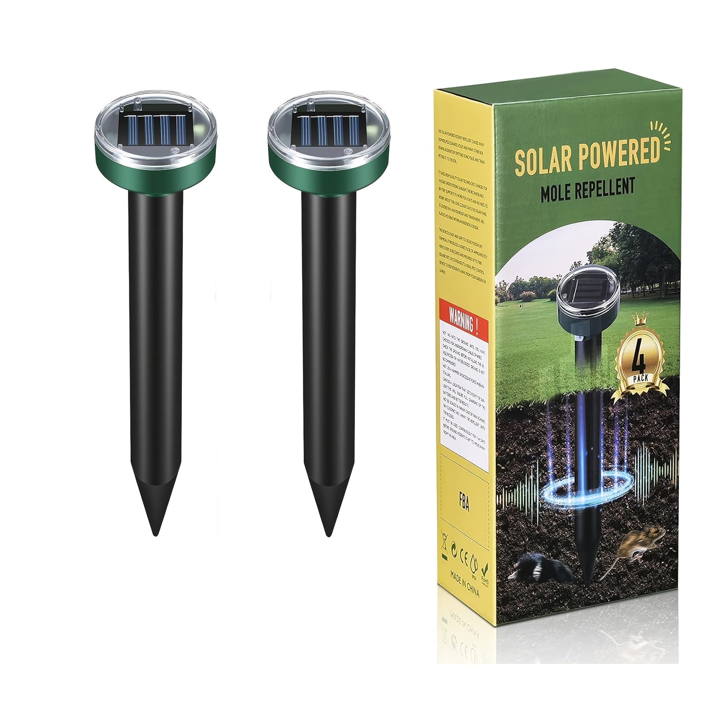 Solar Ultrasonic Pest Repeller Outdoor Waterproof Rodent Repellent Stake for Yard Garden Farm Mole Snake Skunk Dog Deterrent Device IP44 2/4/6/10 Pack