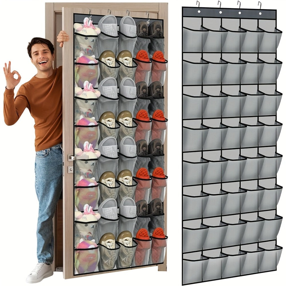 Over the Door Shoe Organizer 40 Pockets with 4 Hooks – Durable Fabric Hanging Shoe Storage for Closet, Entryway & Bedroom – Space-Saving Door Shoe Rack in Gray, White & Black
