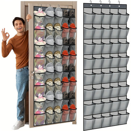 Over the Door Shoe Organizer 40 Pockets with 4 Hooks – Durable Fabric Hanging Shoe Storage for Closet, Entryway & Bedroom – Space-Saving Door Shoe Rack in Gray, White & Black