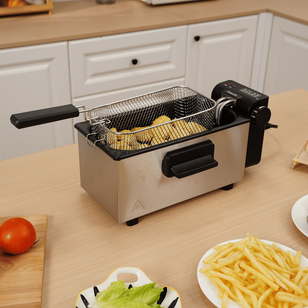 Electric Deep Fryer Stainless Steel Basket 1.5L to 6L – Adjustable Temperature Foldable Handle Transparent Window Anti-Splash Lid | Dishwasher Safe Easy Clean | Home Family Dinner Party Kitchen