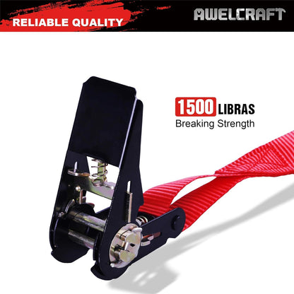 Ratchet Tie Down Straps 4-Pack 15FT 1,500 lb Break Strength Heavy Duty with Soft Loops & Storage Bag – High-Visibility Webbing for Motorcycle ATV Kayak Truck Bed Trailer Roof Rack