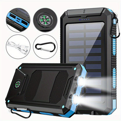 Solar Power Bank, 45800mAh QC3.0 Dual-USB Charger with Solar Panel, LED Flashlight and Five Color Options