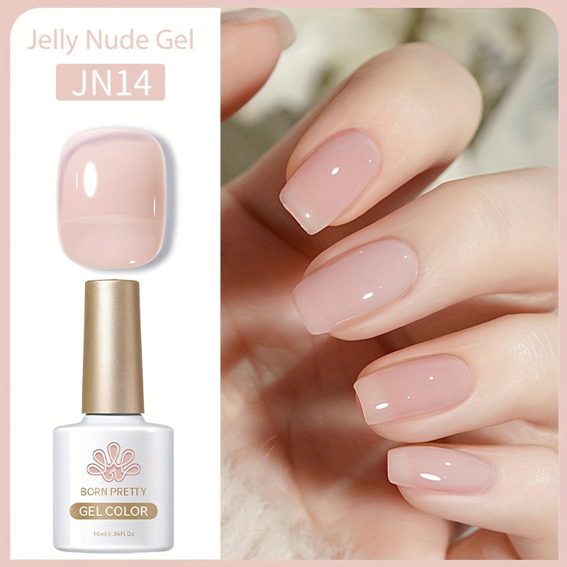 Jelly Gel Nail Polish Translucent 10ml – Glass Nail Look, 30-Day Soak-Off Semi-Permanent UV LED, Milky White Snow Glitter Pink Nude Shades, Buildable Salon Quality for Women