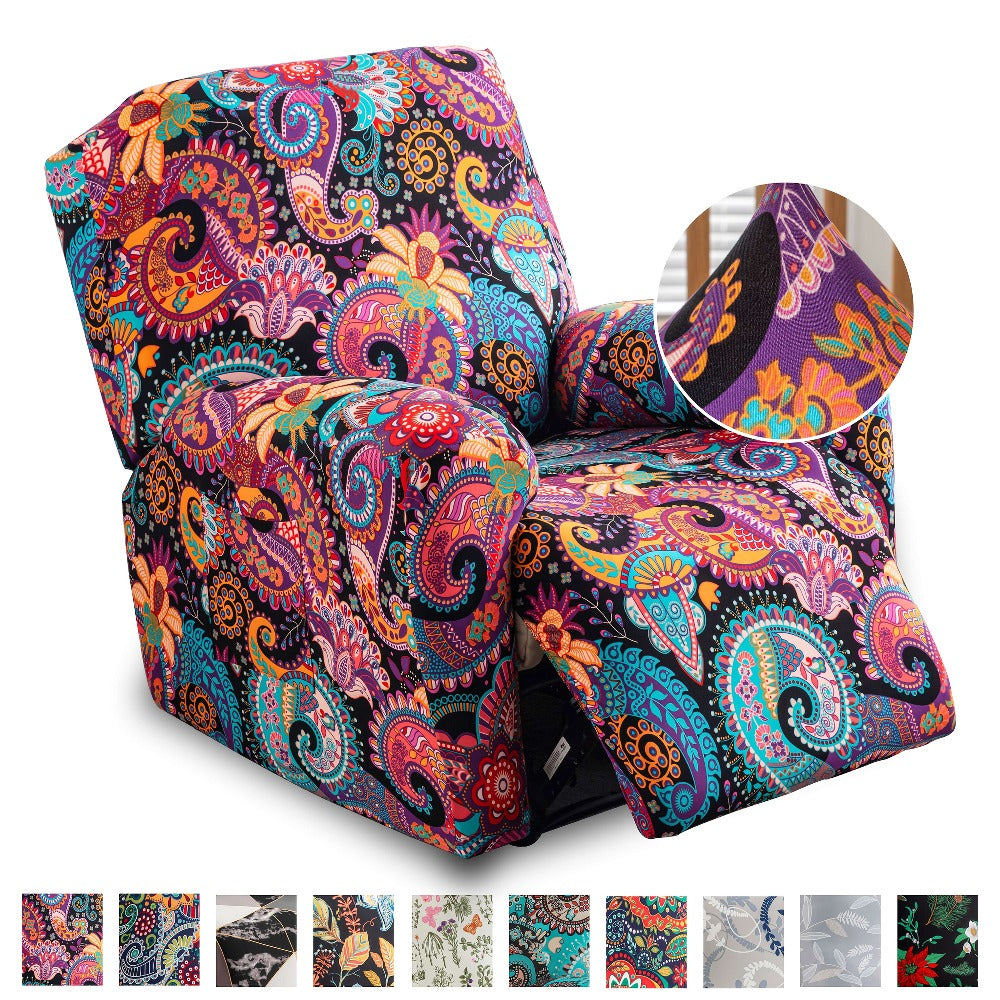 Chair Cover Four-Piece Printed Recliner Slipcover with Side Pockets in Ten Available Pattern Choices