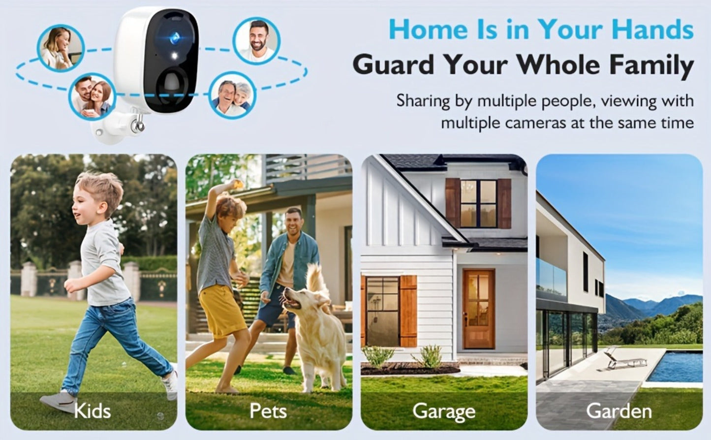 Solar Outdoor Security Camera with Dual-Band 2.4/5GHz WiFi, 5000mAh Battery and Black or White Body