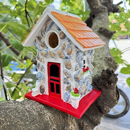 Birdhouse Decorative Stone Cottage | Outdoor Garden Yard Patio Decor