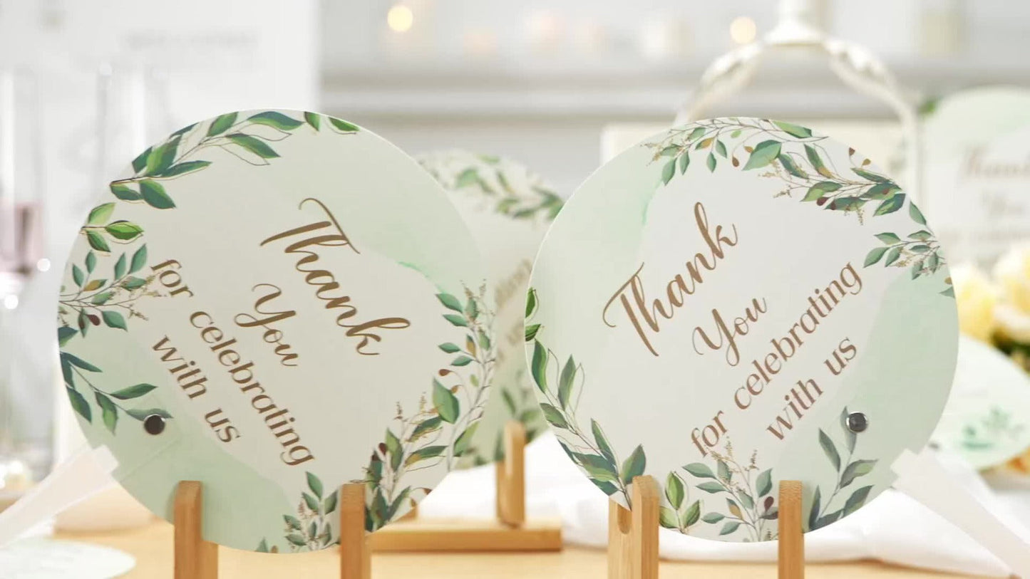 Greenery Leaf Wedding Hand Fans, 100-Piece Green Plastic Set with Handles for Ceremony, Bridal Shower or Party Guests