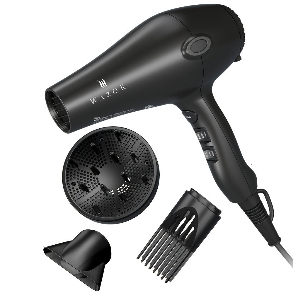 1875W Ionic Hair Dryer with Diffuser Concentrator Comb Nozzle - Professional Blow Dryer DC Motor 3 Heat 2 Speed Cool Shot Anti-Frizz Salon Quality for Women Black