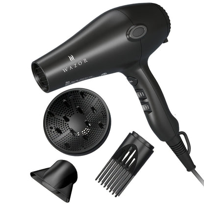 1875W Ionic Hair Dryer with Diffuser Concentrator Comb Nozzle - Professional Blow Dryer DC Motor 3 Heat 2 Speed Cool Shot Anti-Frizz Salon Quality for Women Black