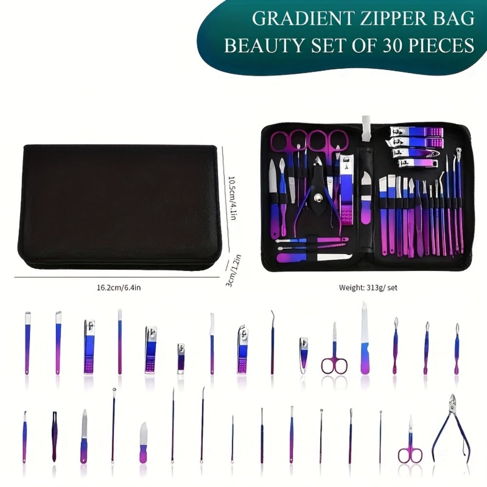 Portable Manicure and Pedicure Tool Set in 9-, 18-, 30- or 60-Piece Case Configurations for Nail Care