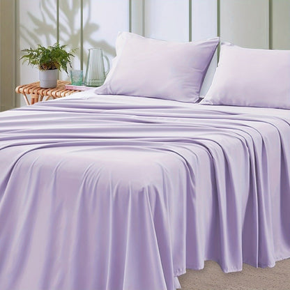 Microfiber Bed Sheet Set 4-Piece Deep Pocket Fitted Sheet Flat Sheet Pillowcases Twin Full Queen King All Colors Soft Breathable Fade Resistant Easy Care