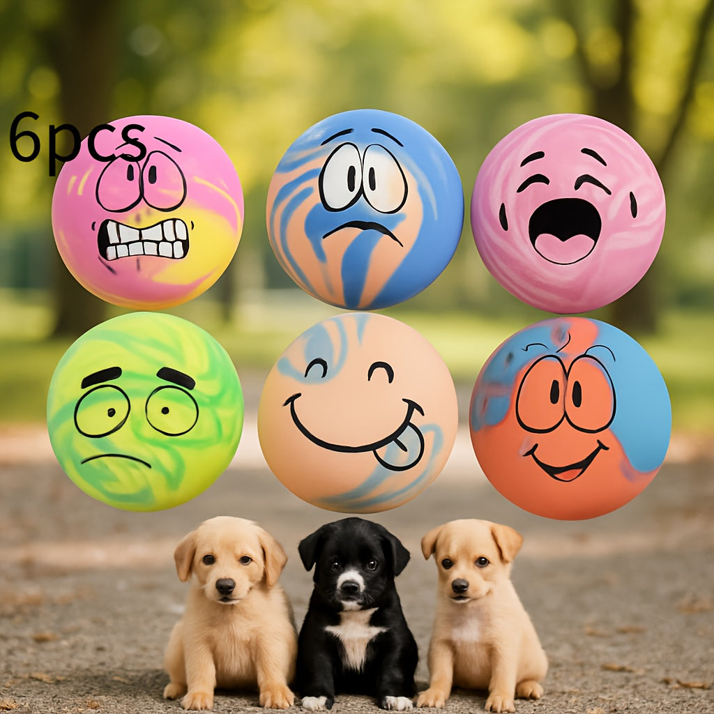 Six-Pack Squeaky Latex Dog Ball Set with Assorted Cartoon Faces and 2.2-Inch Pictured Diameter