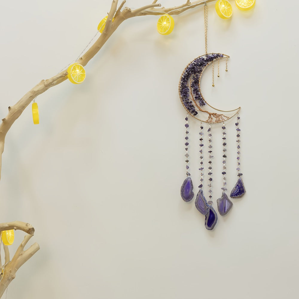 Dreamcatcher Moon Suncatcher Wall Hanging – Handmade Boho Wind Chime Pendant for Indoor Outdoor Garden, Courtyard & Party Decor – Christmas & Birthday Gift