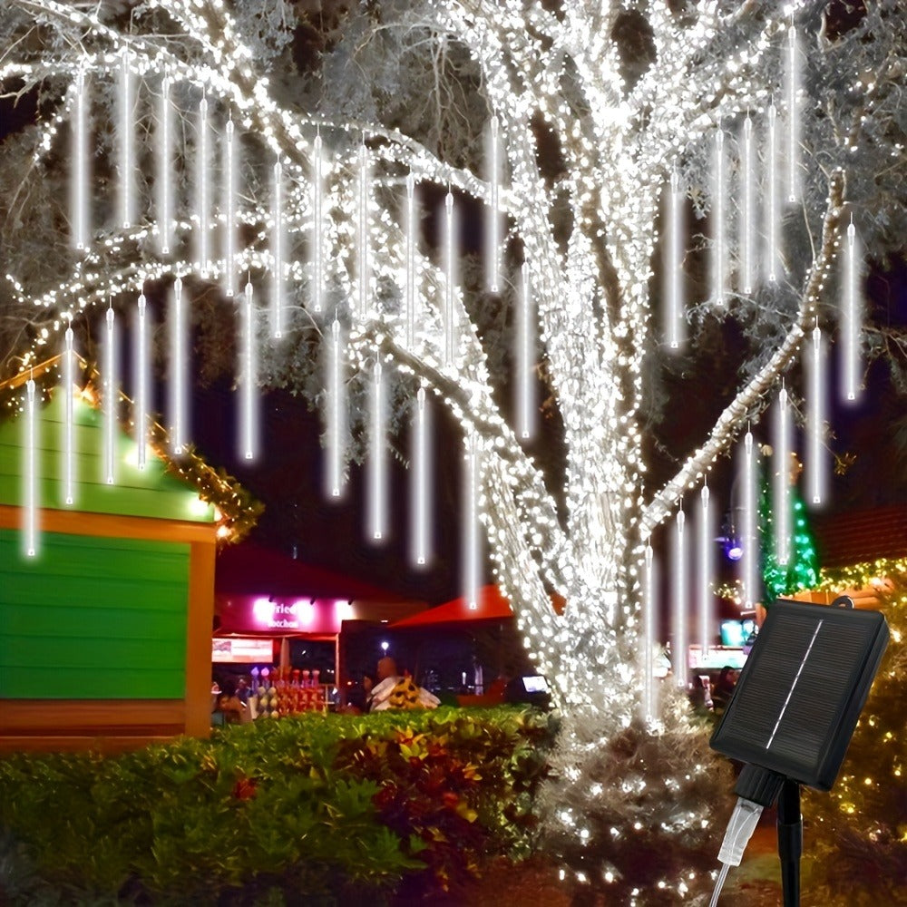 Solar Meteor Shower Tube Lights with 192 LEDs and Warm, Multicolor or Blue Checkout Options