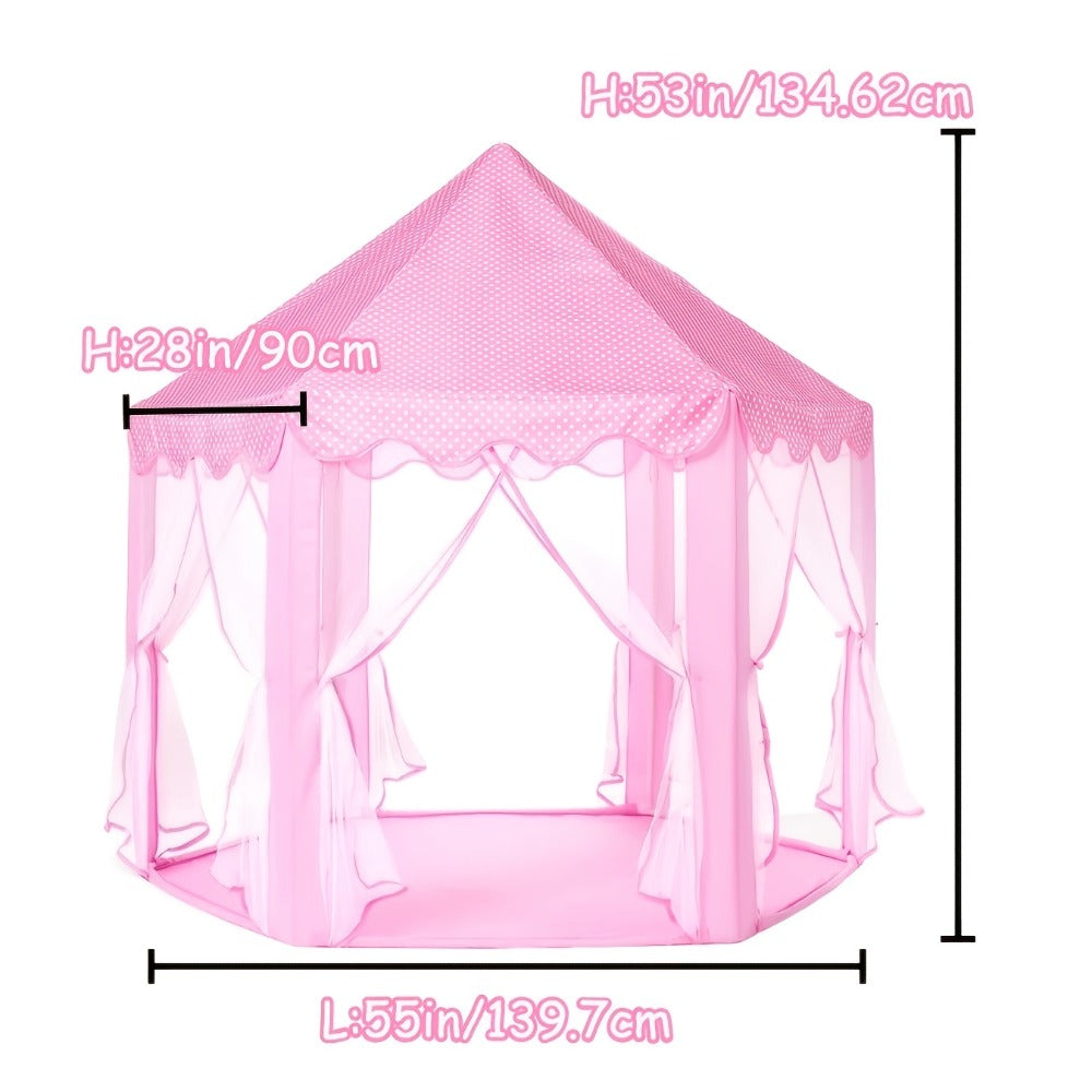 Pink Hexagonal Princess Play Tent with Sheer Mesh Door, Flower Print, 48-Inch Base and 52-Inch Height