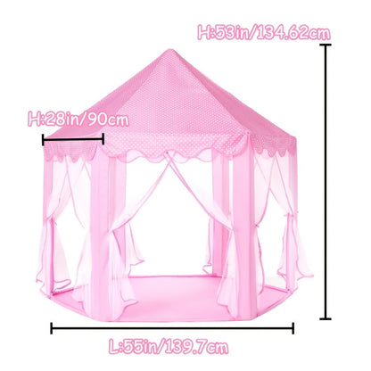 Pink Hexagonal Princess Play Tent with Sheer Mesh Door, Flower Print, 48-Inch Base and 52-Inch Height