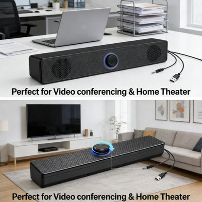 USB Wired Computer Soundbar Speaker for PC Desktop Laptop Monitor, Stereo Surround Sound Bar with Knob Volume Control