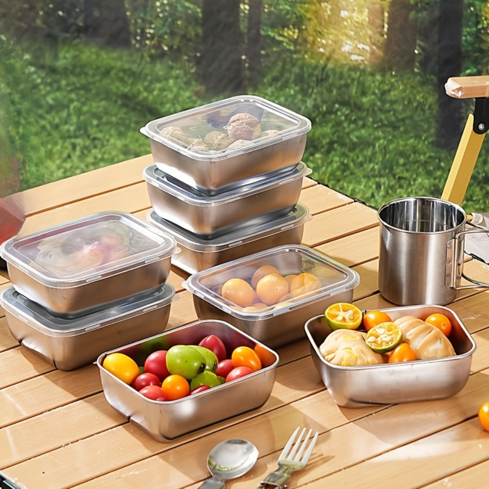 Food Storage Containers 304 Stainless Steel Set with Lids in Five-, Six- or Eight-Piece Options