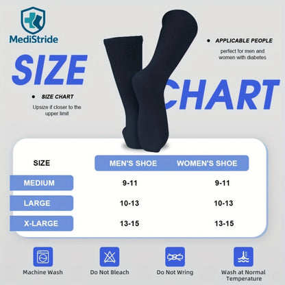 12-Pair Crew-Length Diabetic Sock Set in Six Colors with 9-11, 10-13 and 13-15 Size Options