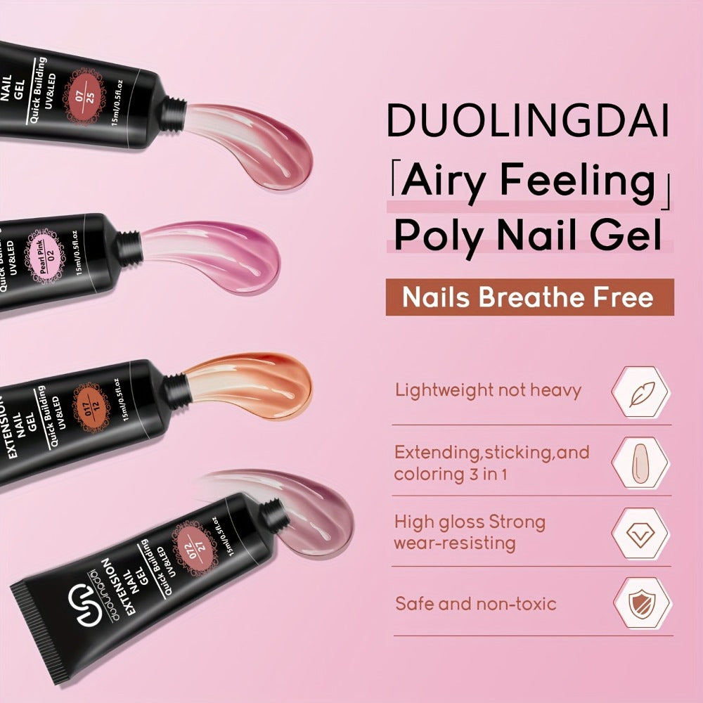 Poly Extension Gel Nail Kit 12 Colors Semi-Permanent Hard Fiber Gel – Easy DIY Nail Extension & Protection, Beginner-Friendly Starter Set for Home & Salon Nail Art