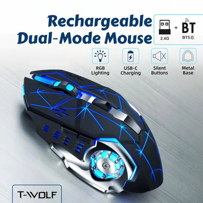 Bluetooth 5.0 2.4G Dual Mode Wireless RGB Gaming Mouse Silent 6 Button USB-C Rechargeable for an Everyday Personal Care Routine