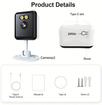Indoor Security Camera 2-Pack with 3MP Video, Color Night Vision, Two-Way Audio and 2.4GHz WiFi