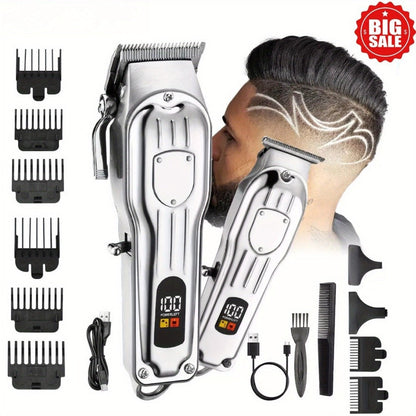 Hair Clipper Cordless Metal-Body Set with LCD Battery Display and Single or Two-Piece Color Options