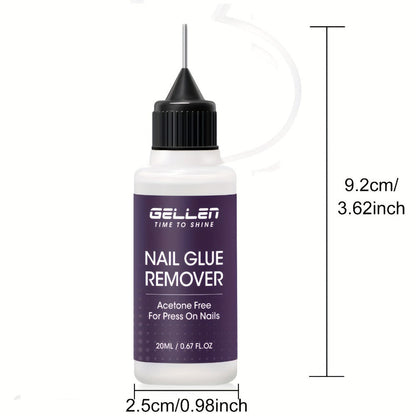 Nail Glue Remover 20ml Precision Needle Applicator Acetone Free - Fast Acting No-Mess Formula for Press On Nails Gel X Nail Tips Fake Nails - Non-Irritating Nail Glue Dissolver for Women