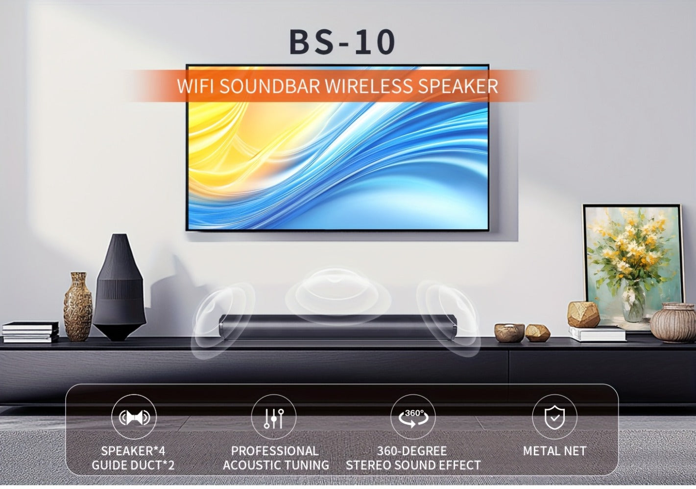 4D Echo Pearl Hi-Fi Soundbar with Subwoofer – Surround Sound Speaker System for TV, Computer & Laptop, Infrared Remote Control, Wired & Wireless, Portable Home Theater Soundbar