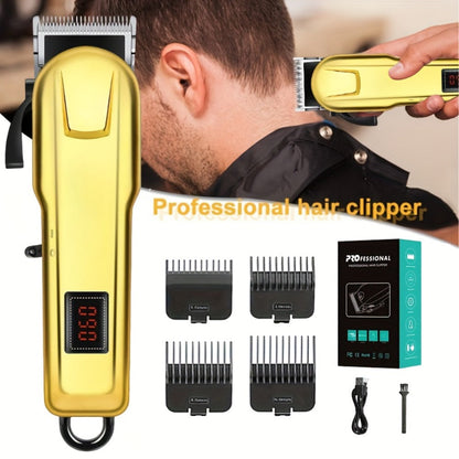 Adjustable Alloy Blade Hair Clipper Set for Men — USB Rechargeable Cordless Trimmer for Home, Salon & Travel, Gift Box Edition for Husband Boyfriend Father, Rose Red Golden Classic Styles