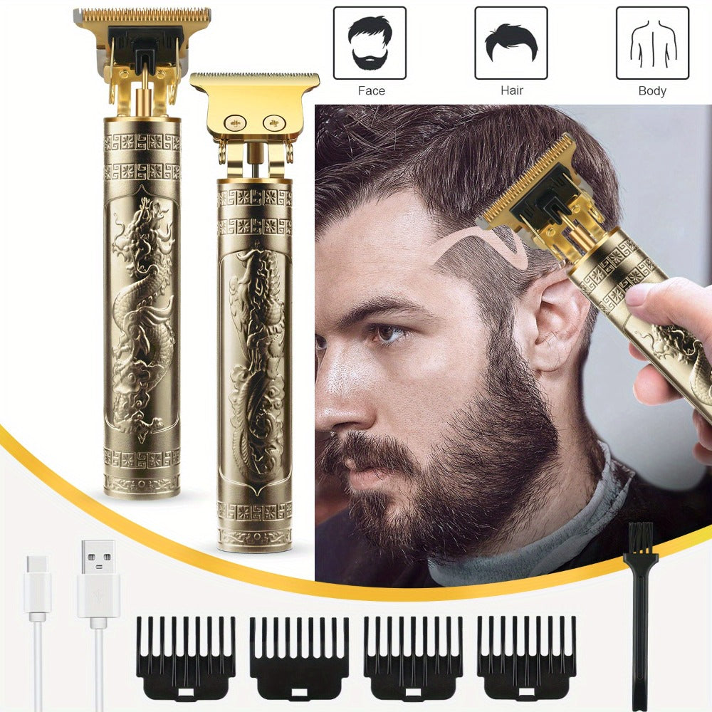 T-Blade Hair Trimmer with Four Guide Combs, USB Cable and Seven Dragon or Buddha Patterned Finish Options