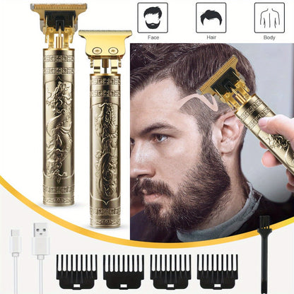 T-Blade Hair Trimmer with Four Guide Combs, USB Cable and Seven Dragon or Buddha Patterned Finish Options