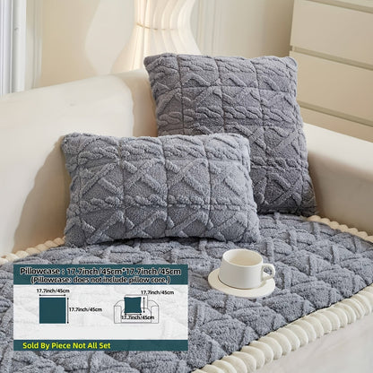 Bohemian Quilted Sofa Cover with Ruffles - 300GSM Shu Velveteen Anti-Slip Pet Friendly Machine Washable Plush Slipcover for Loveseat 3-4 Seater Sectional Sofa, 5 Colors