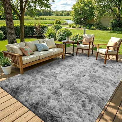 Tie-Dye Plush Area Rug with 160 x 80 cm Light Gray or 160 x 90 cm Light Gray and Dark Black Options