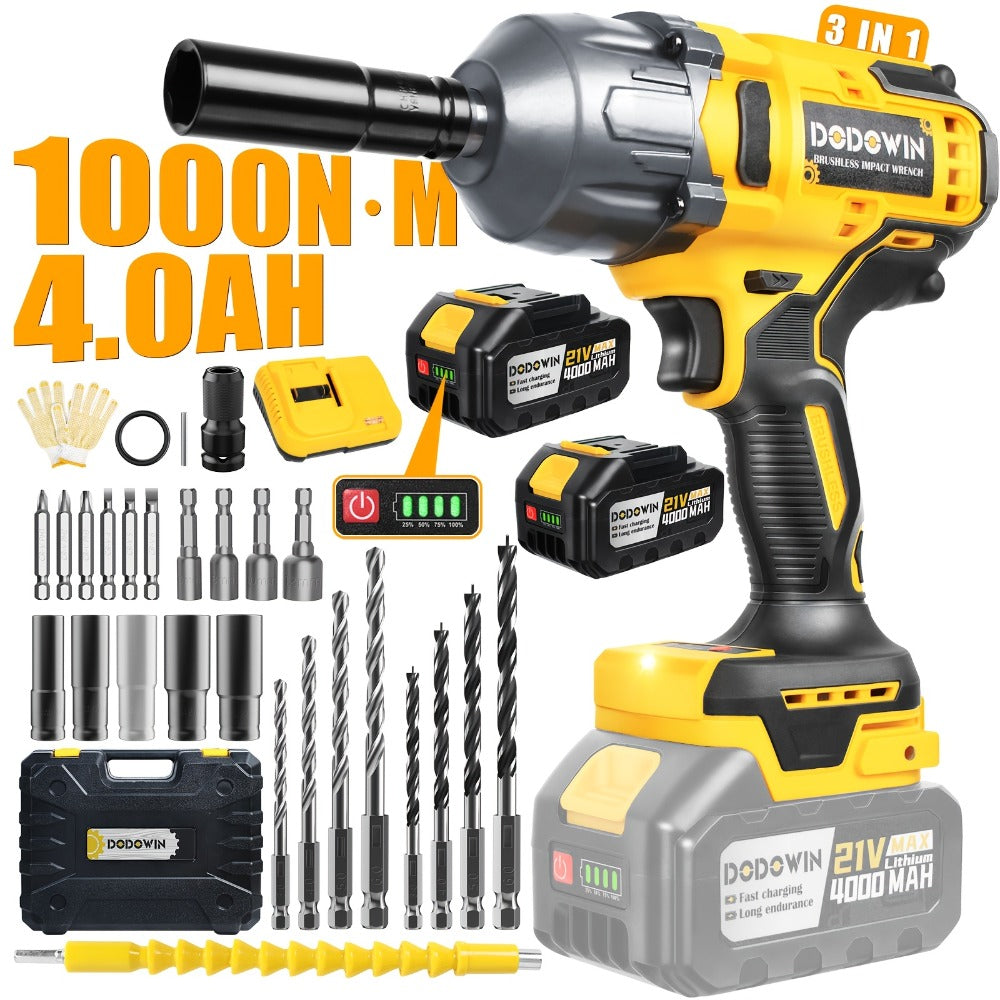 High Torque Impact Wrench Kit 320NM / 1000NM Brushless Cordless – 21V with 2.0AH / 4.0AH Batteries, Quick Charger, 6 Sockets & Full Accessories, Electric Impact Gun for Car Repair, Auto Mechanic & Home Use