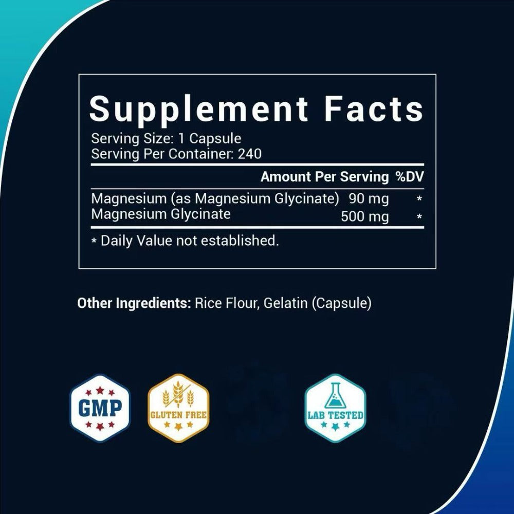 Magnesium Glycinate 500mg Chelated Capsules – Deep Sleep, Stress Relief & Muscle Relaxation Supplement for Women & Men, High Absorption, 240 Capsules 120-Day Supply