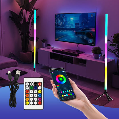 RGB Tube Floor Lamp 360° with Stand – App & 24-Key Remote Music Sync 16 Million Colors Dimmable Timer Mood Light for Bedroom Gaming Room DJ Studio Dance Club Party – 1/2 Pack