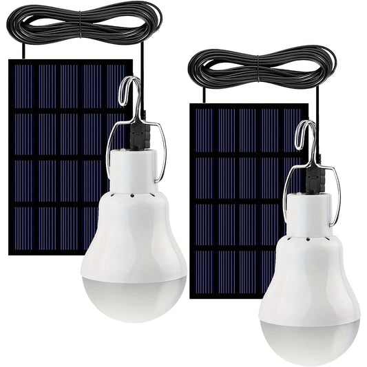 Outdoor Solar Light Bulb with 3.5M Cable – 110 Lumen 12 LED, 800mAh Rechargeable, 6000K Daylight, Portable Hanging Lamp for Garden, Yard, Garage, Chicken Coop & Tent Camping, 2/4 Pack