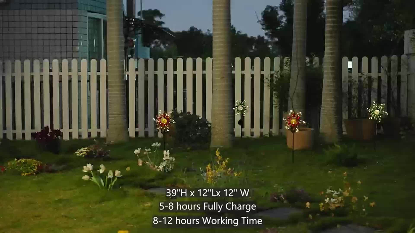 Solar Garden Lights Blue Sun-Shaped LED Stake, IPX4 Rated with Separate Solar Panel for Path Decor