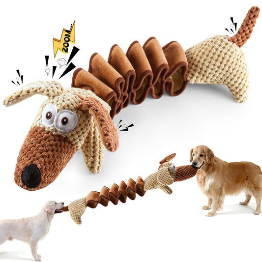 Dog Toy Stretchable Plush Tug with Built-In Squeaker, Crinkle Paper and 15.7 to 19.7-Inch Length
