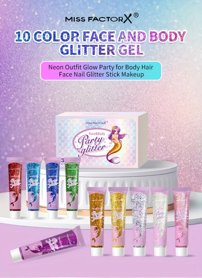 30-Piece Face and Body Glitter Gel Set with Mermaid Shapes, Stars and Hearts for Festival Makeup