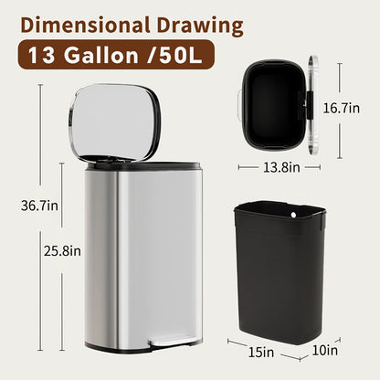 Pedal Trash Can with Removable Inner Bucket, 13, 7.93 or Twin 1.32-Gallon Options in Four Finishes