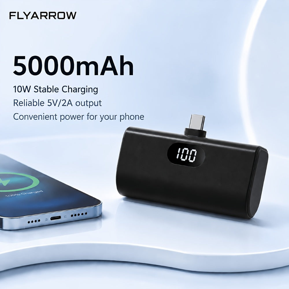 Mini Power Bank 5000mAh USB-C Foldable Plug Built-in Cable 10W Fast Charge LED Display Compact Portable Charger for iPhone 15 16 17 Samsung Android – Black White Pink Purple Green (1pc/2pcs)