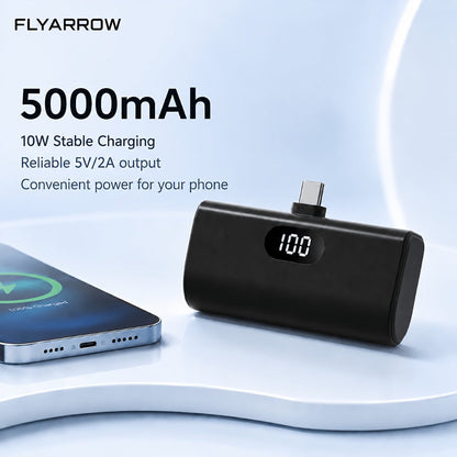 Mini Power Bank 5000mAh USB-C Foldable Plug Built-in Cable 10W Fast Charge LED Display Compact Portable Charger for iPhone 15 16 17 Samsung Android – Black White Pink Purple Green (1pc/2pcs)