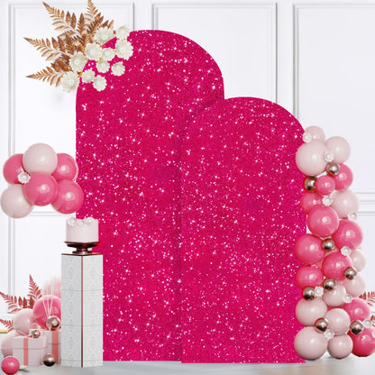 Glitter Sequin Wedding Arch Covers, Two-Piece 6 ft and 7.2 ft Spandex Backdrop Set in Eight Colors