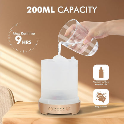 200ml Essential Oil Diffuser with Textured Glass-Style Cover, Seven-Color Light and 2H, 4H or 6H Timer