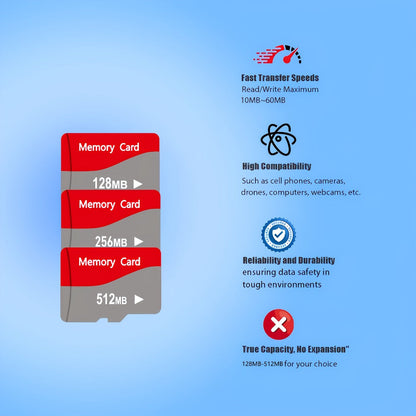 MicroSD Memory Card 10-Pack in 128MB, 256MB or 512MB Capacity Options with Two Full-Size SD Adapters