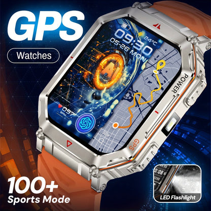 GPS Outdoor Smartwatch All-Metal Body, IPX8 Waterproof, Built-in GPS, Altimeter Barometer & Compass, LED Flashlight, Bluetooth Calling & Message Alerts, Silicone or Steel Strap – Rugged Adventure Watch for Men