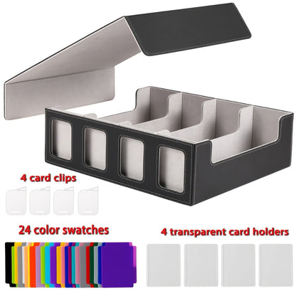 Four-Row Trading Card Storage Box with Display Windows, Four Colors and Pictured Divider Accessories
