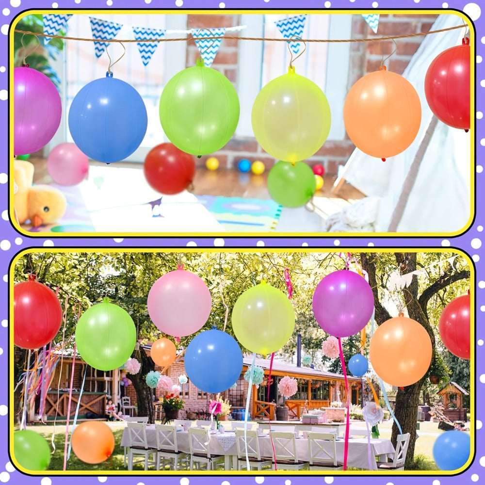 Party Favors Neon Punch Balloons, 48-Piece Latex Assortment with Pre-Attached Elastic Bands